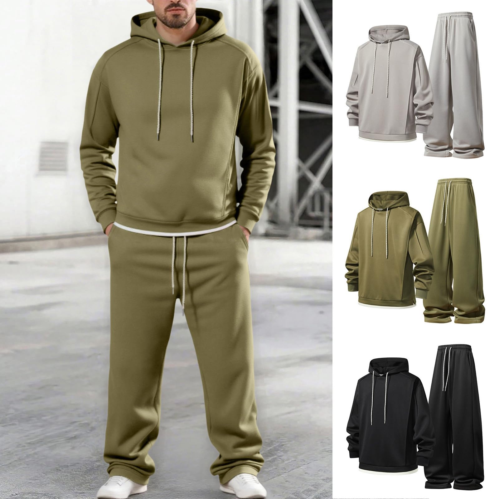 Generisch Tuta sportiva da uomo, da jogging, da donna, 2 pezzi, con cappuccio e hsoe, per il tempo libero, comoda, tuta da fitness, casual, a maniche lunghe, da jogging, in cotone