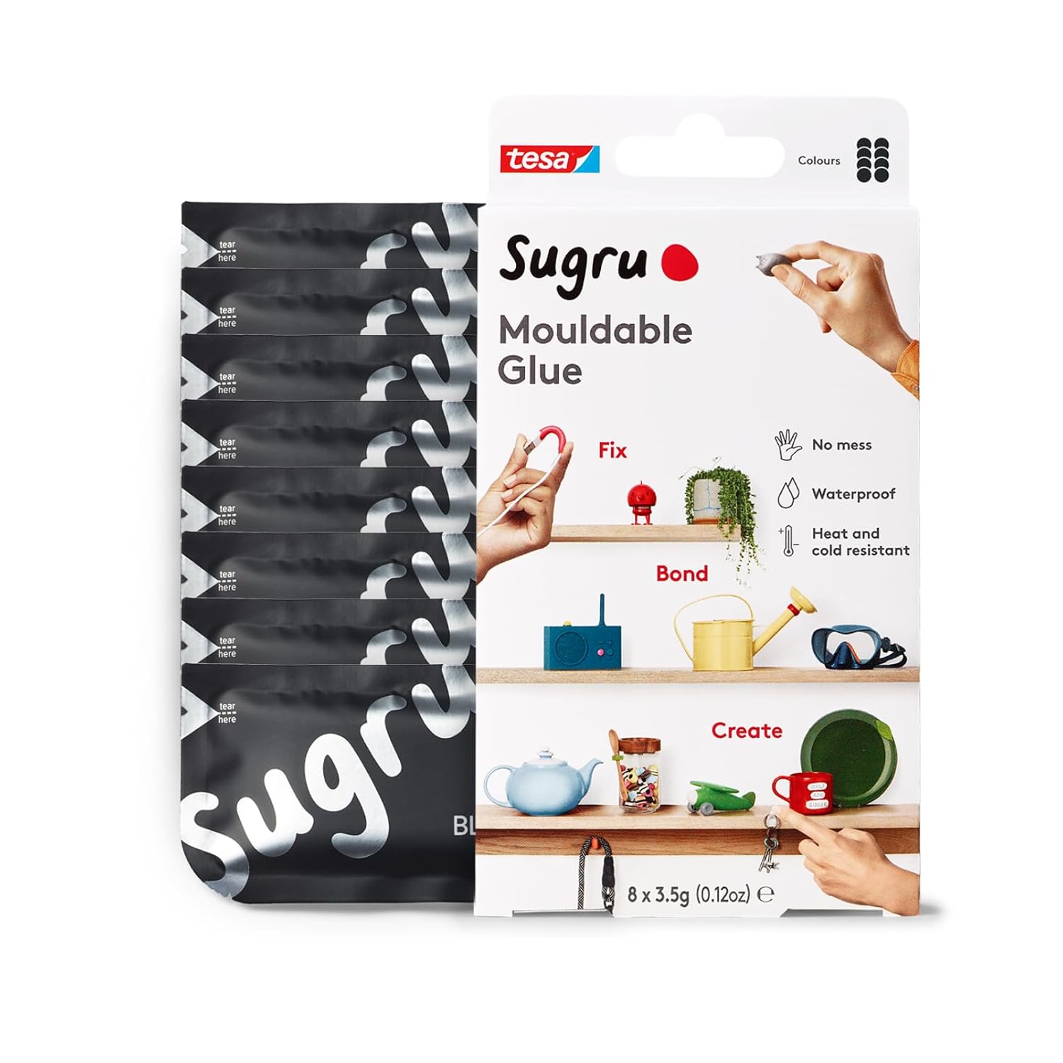 Tesa Sugru Super Glue - Waterproof Glue for Home Improvement  Craft Glue Tasks - Use as Wood Glue, Poster Putty or Silicone Adhesive for Repairing  Bonding - 8 Pack - Black 3.5gea