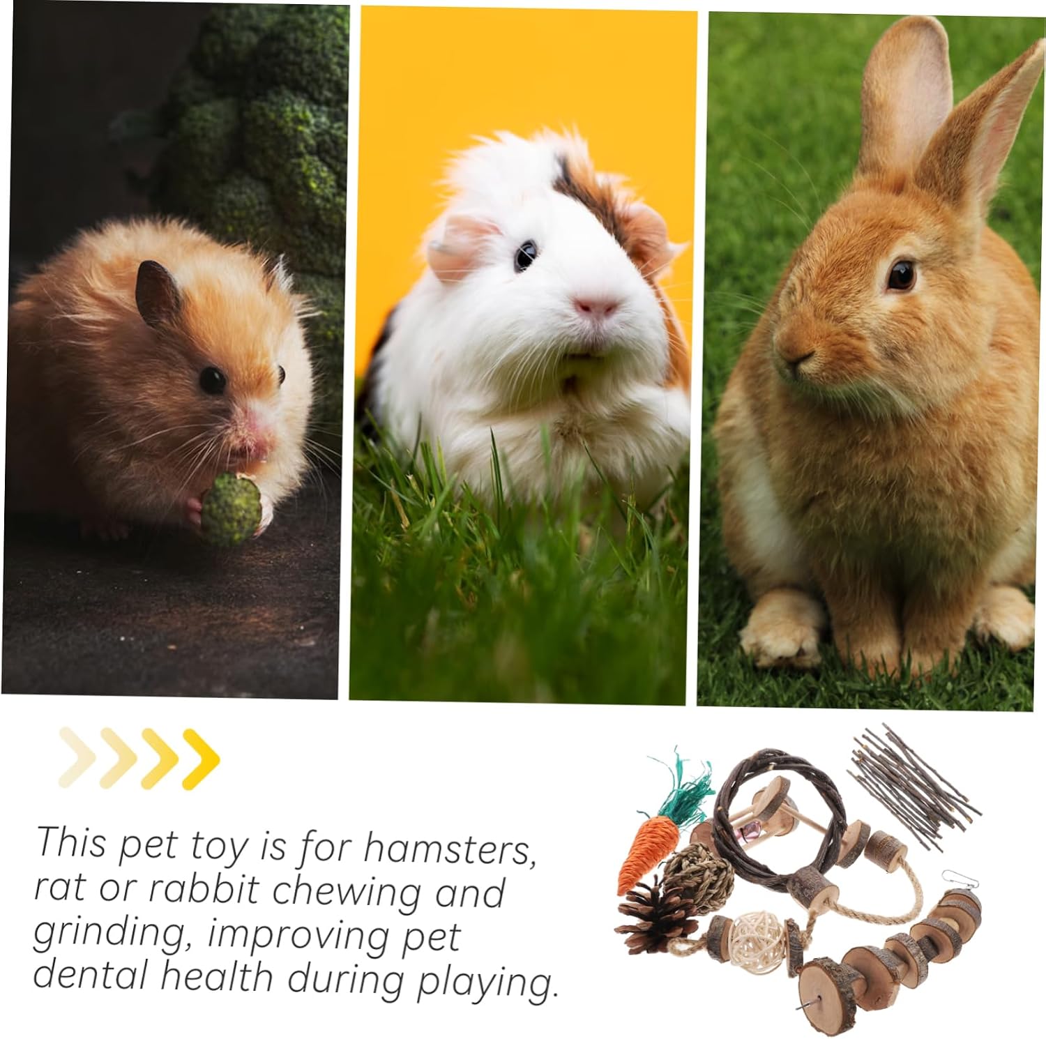 Natural Wooden Chew Toys Set for Hamsters Guinea Pigs Animals Safe Playtime Accessories Variety for Teeth Grinding Fun