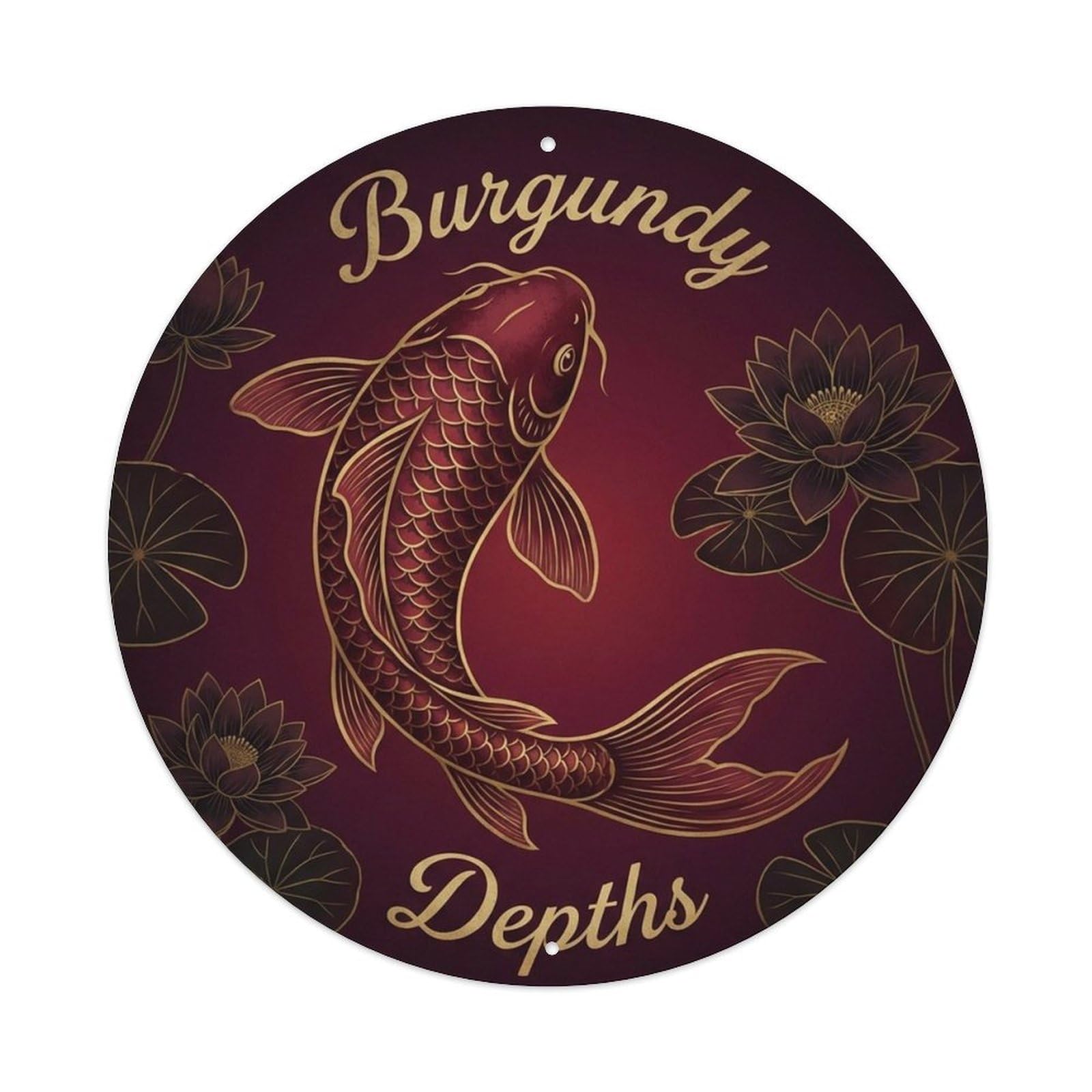 Koi Carp Red Folk Pattern Harmony Classic Metal Tin Sign Plaque Wall Decor for Cafe, Man Cave, Club Bar, Office, Home Garden Round Metal Poster 8x8Inch