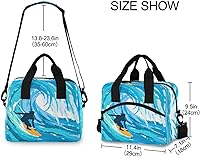 Vista 3 de Blueangle Bolsa de almuerzo aislada con estampado de acuarela con correa de hombro desmontable y asa de transporte, bolsa de mano ecológica