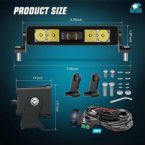 Miniatura 2 de Nilight Barra de luz LED de 8 pulgadas, 5 LED, 2 unidades, luz antiniebla LED de una sola fila, visión nocturna sin tornillos, luz todoterreno con