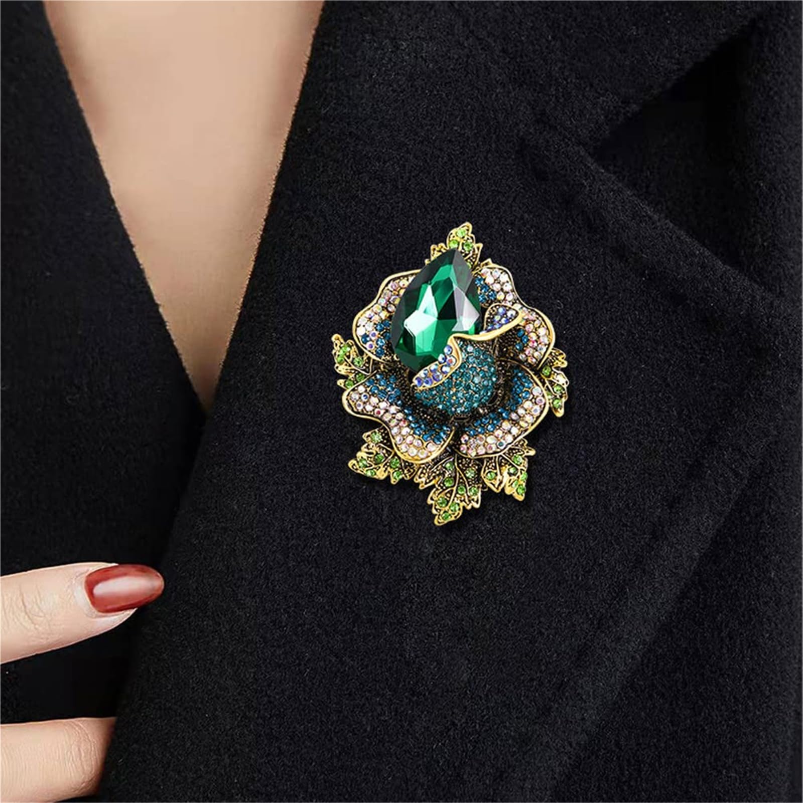 Broche de cristal hecho a mano de lujo para mujer, decoración de aleación de alta gama para abrigos, trajes y bufandas