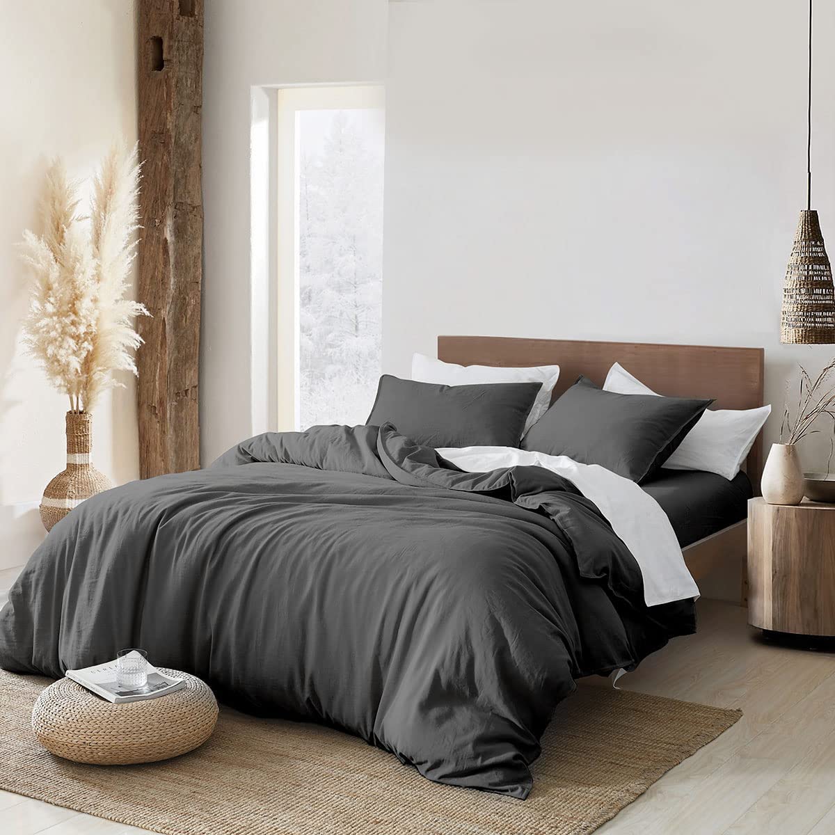 LanqinglvDuvet Cover Set Double Bed Dark Grey Anthracite Plain Bedding Set Ultra Soft Microfiber Quilt Cover 200x200 cm with Zipper Closure and 2 Pillowcases 50x75 cm