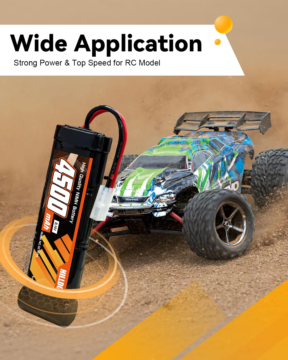 Hilldow 8,4V 4500mAh NiMH-Akku mit TMY-Stecker wiederaufladbarer RC-Akku für RC-Autos Lastwagen und Fahrzeuge (2 Packungen)