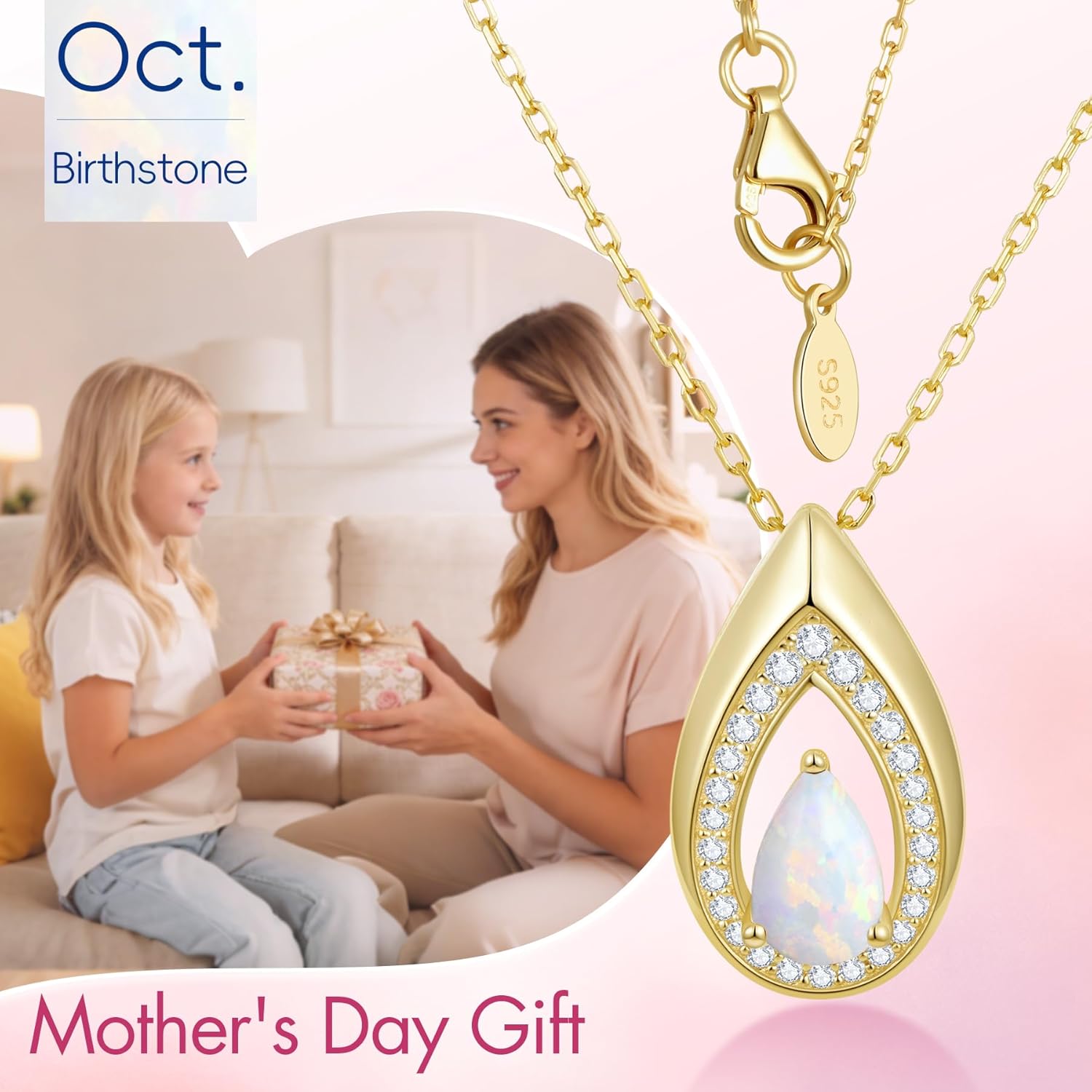 Birthday Jewelry Mother's Day Gifts for Wife/Mom - 14K Gold/White Gold Lab-Grown Moissanite/Emerald/Birthstone Pendant Necklaces for Women, Classic Style Non Tarnish 16"+2" Adjustable