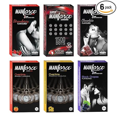 Manforce Multi-Variant Flavoured Condoms - 10 Pieces, (Pack of 6), Transparent, Large