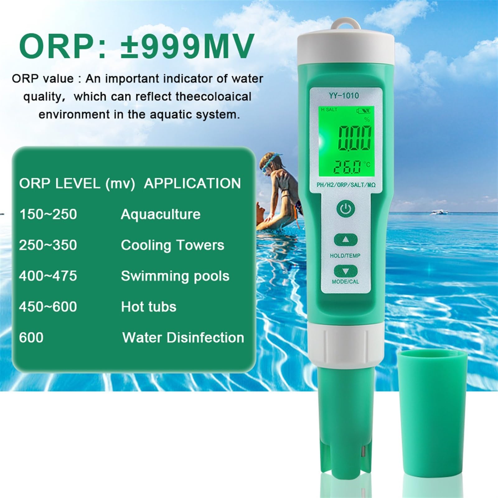 Tester miernika PH, 10 w 1 PH/EC/TDS/ORP/H2/żyzny/zasolenie/SG/rezystywność/temperaturowy miernik jakości wody cyfrowy wielofunkcyjny tester do akwariów,Woda pitna, Hydroponika, SPA, Browarnictwo(Met