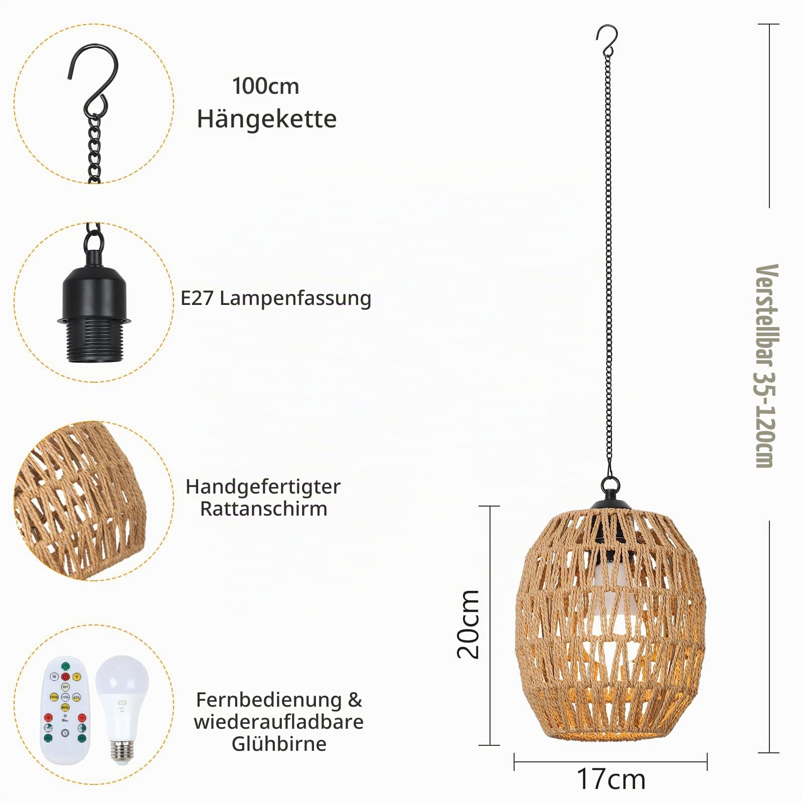 Rayofly 2 Stücke Akku Hängelampe Outdoor, Boho Hängelampe mit Batterie Akku