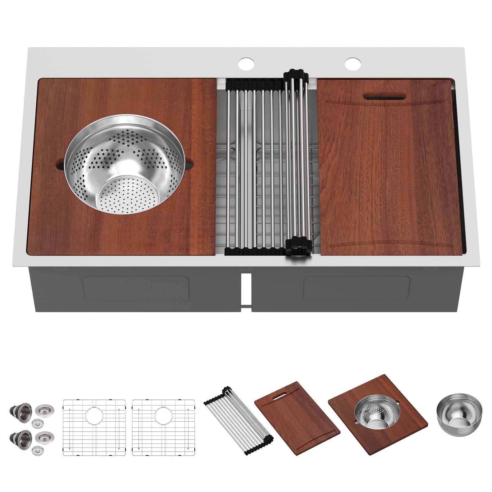 Lordear 36-inch drop-in workstation kitchen sink with accessories