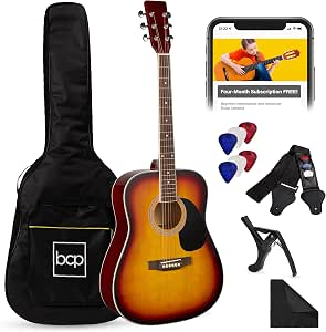 Best Choice Products 41in Full Size All Wood Acoustic Guitar Starter Set with Gig Bag, Strap, Capo, Strings, and Picks - Sunburst