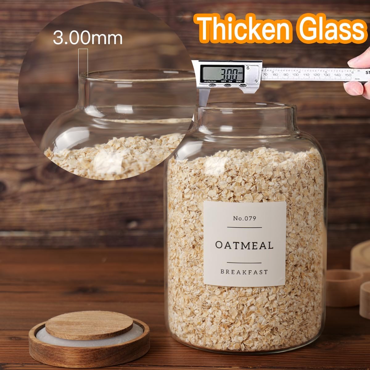 2 PCS Large Glass Jar with Airtight Lid, Glass Food Storage Jars for Tea,Spice,Cereal, Egg,Flour,Coffee and More(70 FL OZ/2000 ml) - Image 3