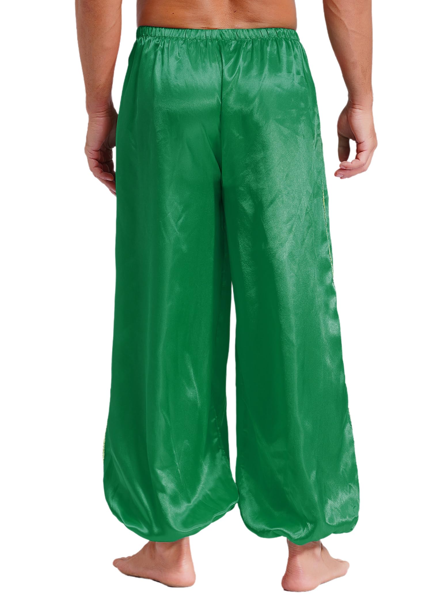 Eandarui Mens Belly Dance Costume Arabian Indian Bollywood Loose Dance Harem Pants for Halloween Green 3X-Large