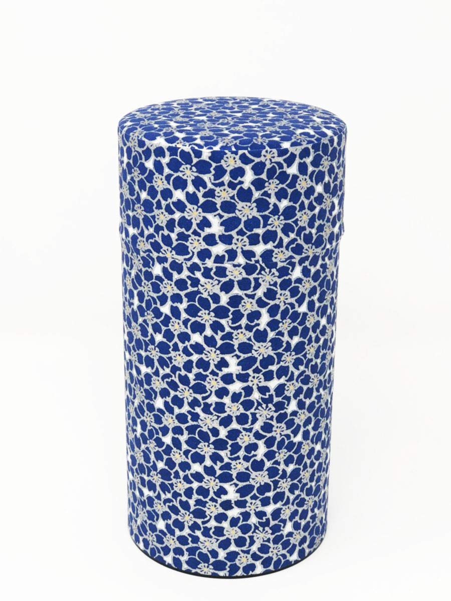 Kitsusako Kyoto Yuzen Paper Tea Canister Cherry Blossom Blue 7.1oz Japan