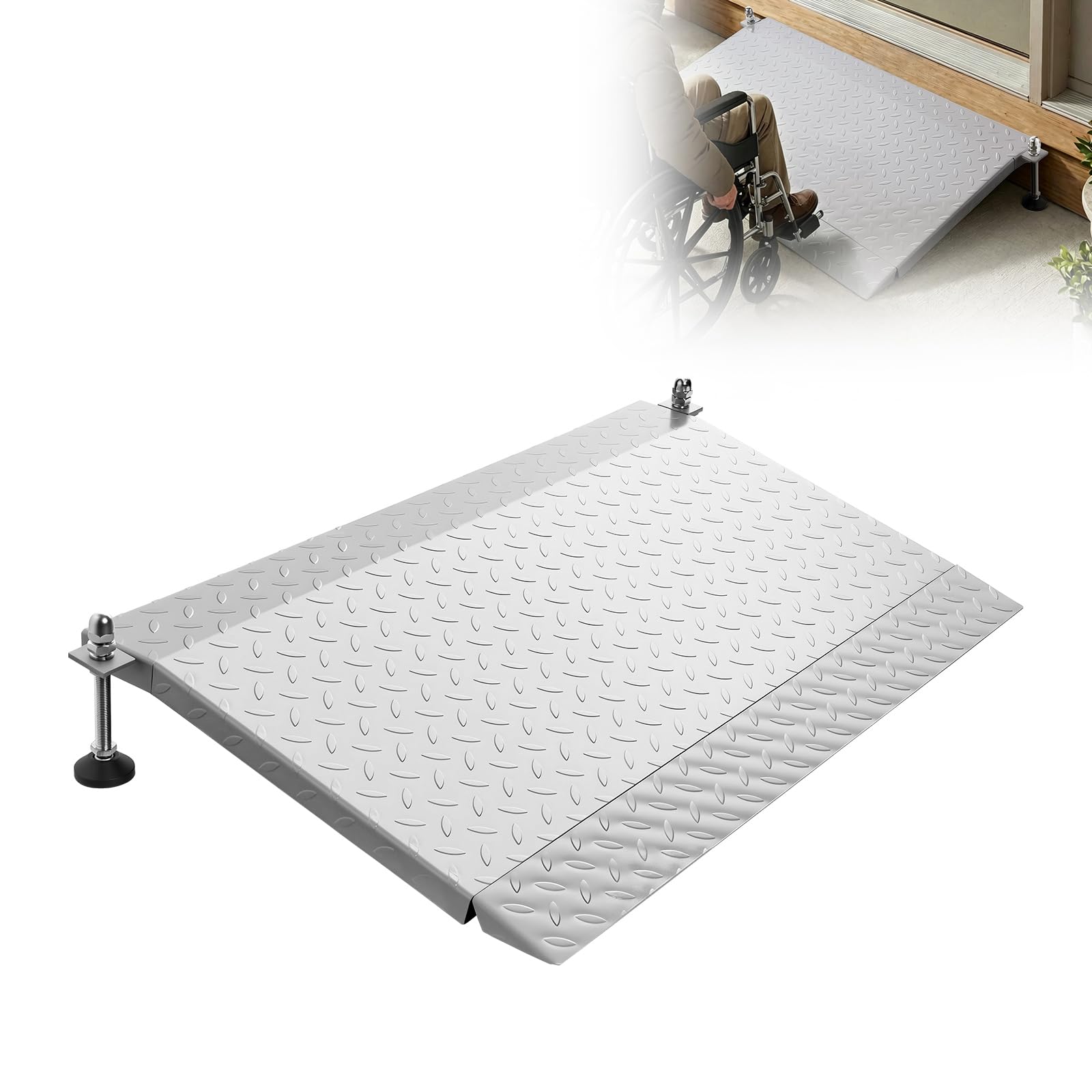 VEVOR Rampa di Soglia per Porte, 108 x 59 cm, Rampa per Sedia a Rotelle in Acciaio al Carbonio, Altezza Regolabile, Superficie Antiscivolo, Carico 453,6 kg, per Gradini, Porte e Carrelli