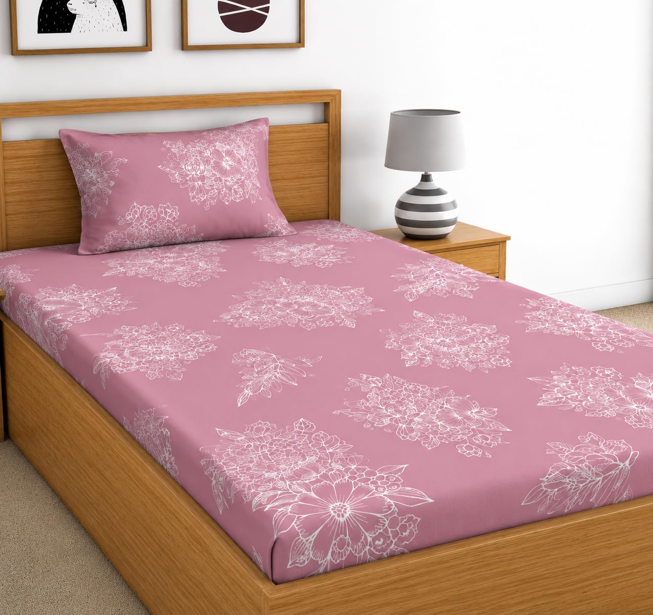DECORUM Glace Cotton Single Bedsheet with 1 Pillow Cover | Soft, Durable, Lightweight & Skin-Friendly Fabric| Suitable for Single/Diwan Bed Size