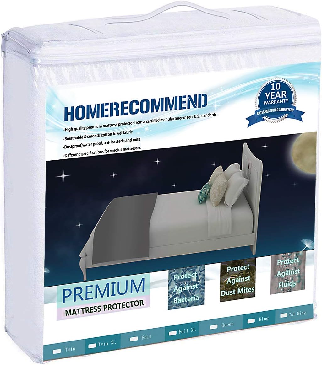 Mattress Protector Fitted Sheet 100% Waterproof Breathable Bed Topper Pad Terry Cloth Cotton Cover Shield Lab Test Allergy Anti-Mite Vinyl-Free, Queen