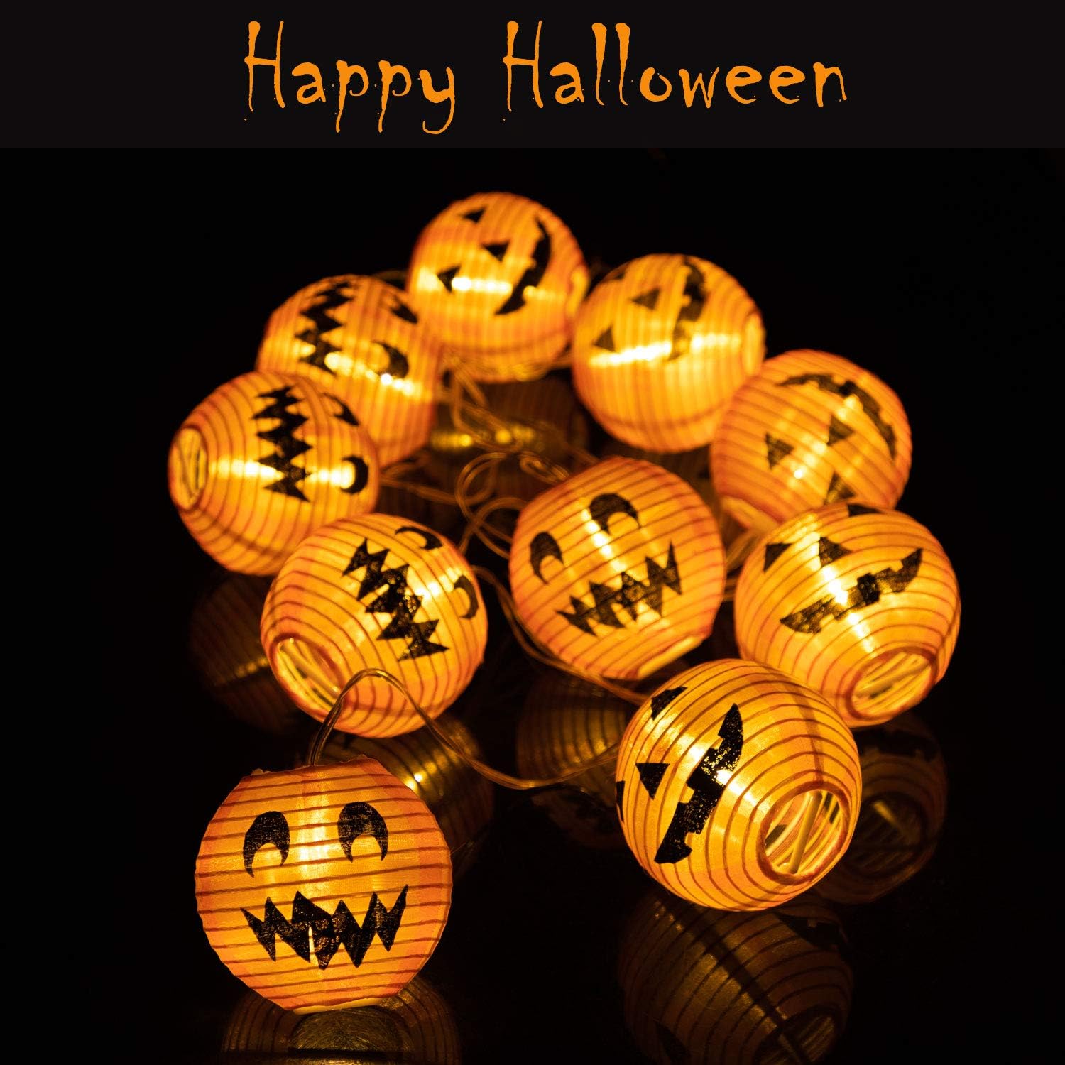 Halloween String Lights Halloween Decorations- 10ft 15 LEDs Halloween Pumpkin Lights Jack-O-Lantern Pumpkin String Lights Battery Powered Halloween Lights for Indoor Outdoor Halloween Party Supplies