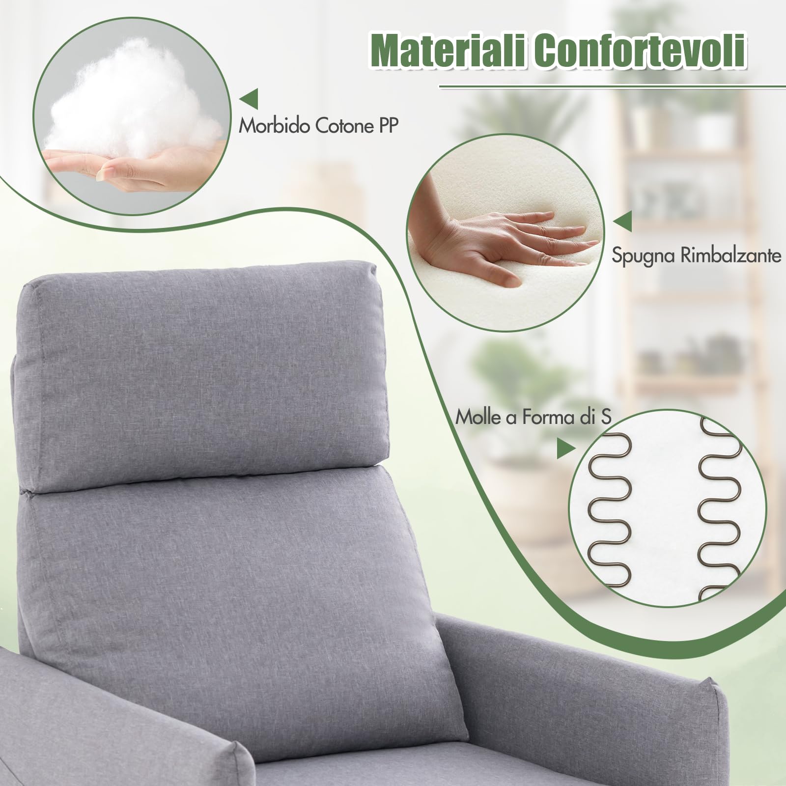 GYMAX Poltrona Reclinabile, Divano Relax con Schienale e Poggiapiedi Regolabili, 2 Tasche Laterali, Supporto Telaio in Ferro, Portata 120 kg, per Soggiorno, Home Cinema e Ufficio, Grigio