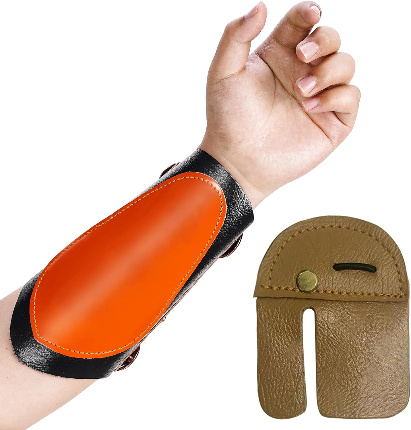 Aimdor Archery Arm Guard and Finger Tabs Archery Protective Gears Pro Force Forearm Guard and Finger Guard with Adjustable Strap Archery Bracers for Outdoor Hunting and Practice Orange : Sports & Outdoors