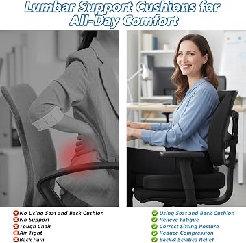 Car Seat Cushion & Lumbar Support Pillow, Desk Chair Cushion | Memory Foam Back Support for Office Chair,Home with Adjustable Strap Washable Cover for Sciatica Coccyx,Tailbone Pain Relief