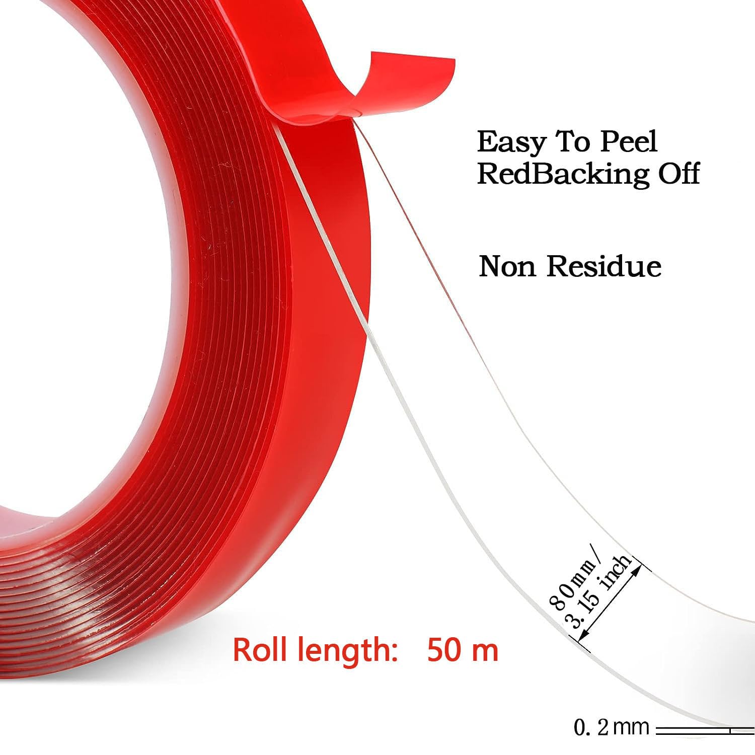 50mx80mm Nastro Biadesivo Extra Forte Nastro di Montaggio Impermeabile Resistente alte Temperature Trasparente Riutilizzabile per Tappeti, Poster Fotografici, Interni ed Estern