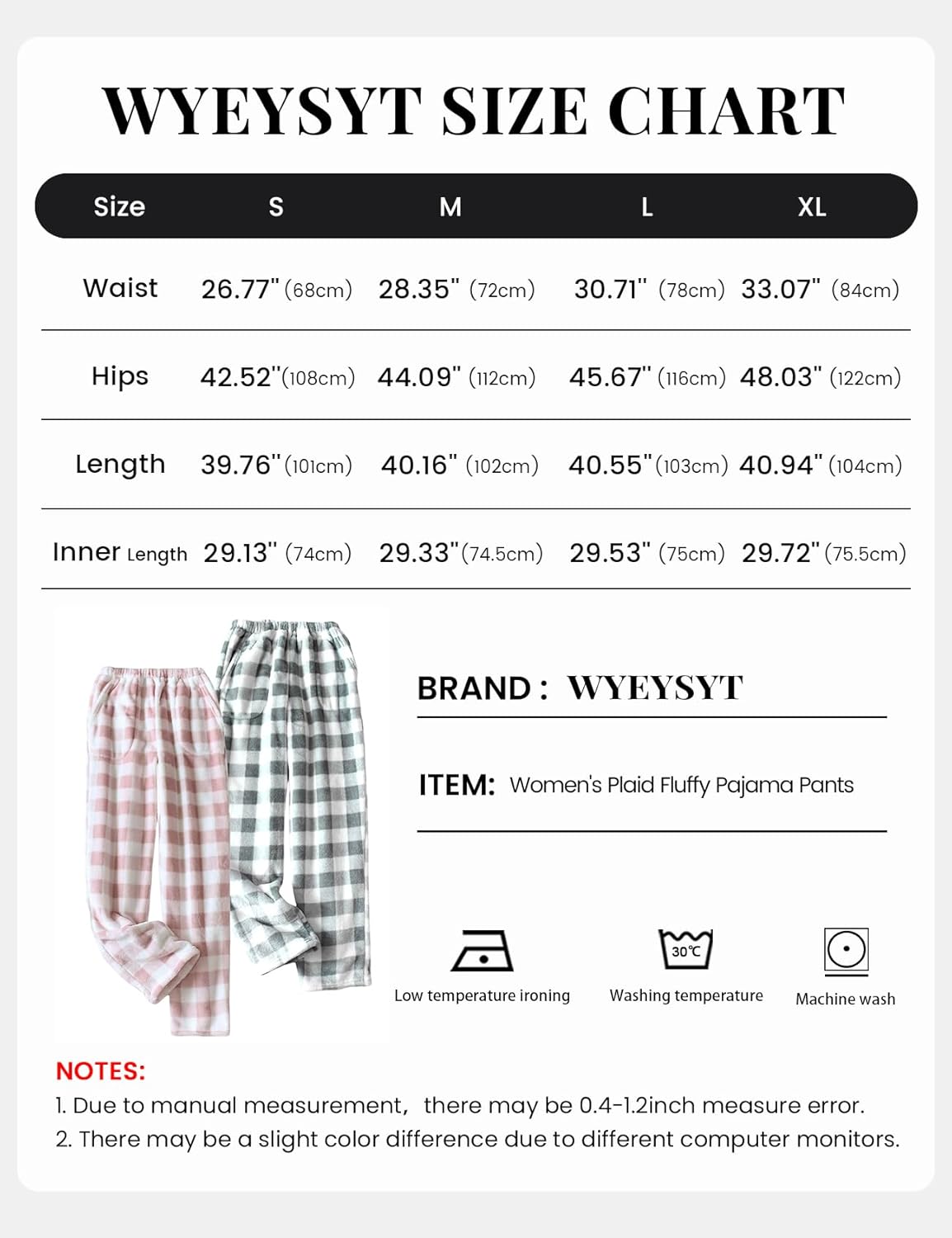 Wyeysyt 2 Pack Womens Plaid Fluffy Pajama Pants Fuzzy Fleece Lounge Pants Elastic Waist Wide Leg Pants with Pocket Pj Bottoms - Image 7