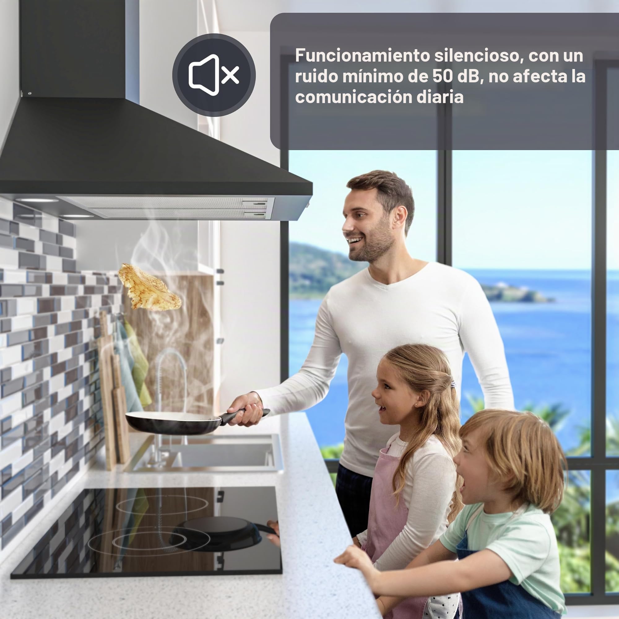 FIREGAS Campana extractora 60cm, Motor sin escobillas, 3 velocidades, 352m³/h, Canalizado y Recirculación, Iluminación LED, Filtro de carbón incluida, Clase A++ Campana decorativa Negra