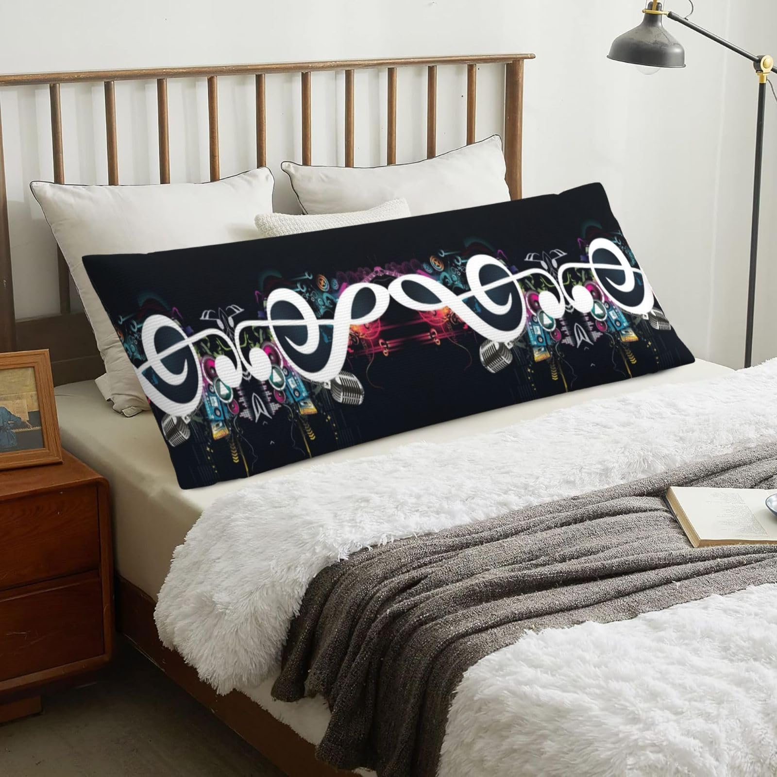 Music Notes, Body Pillow Cover with Zipper,Long Body Pillowcase 20 x 60 in