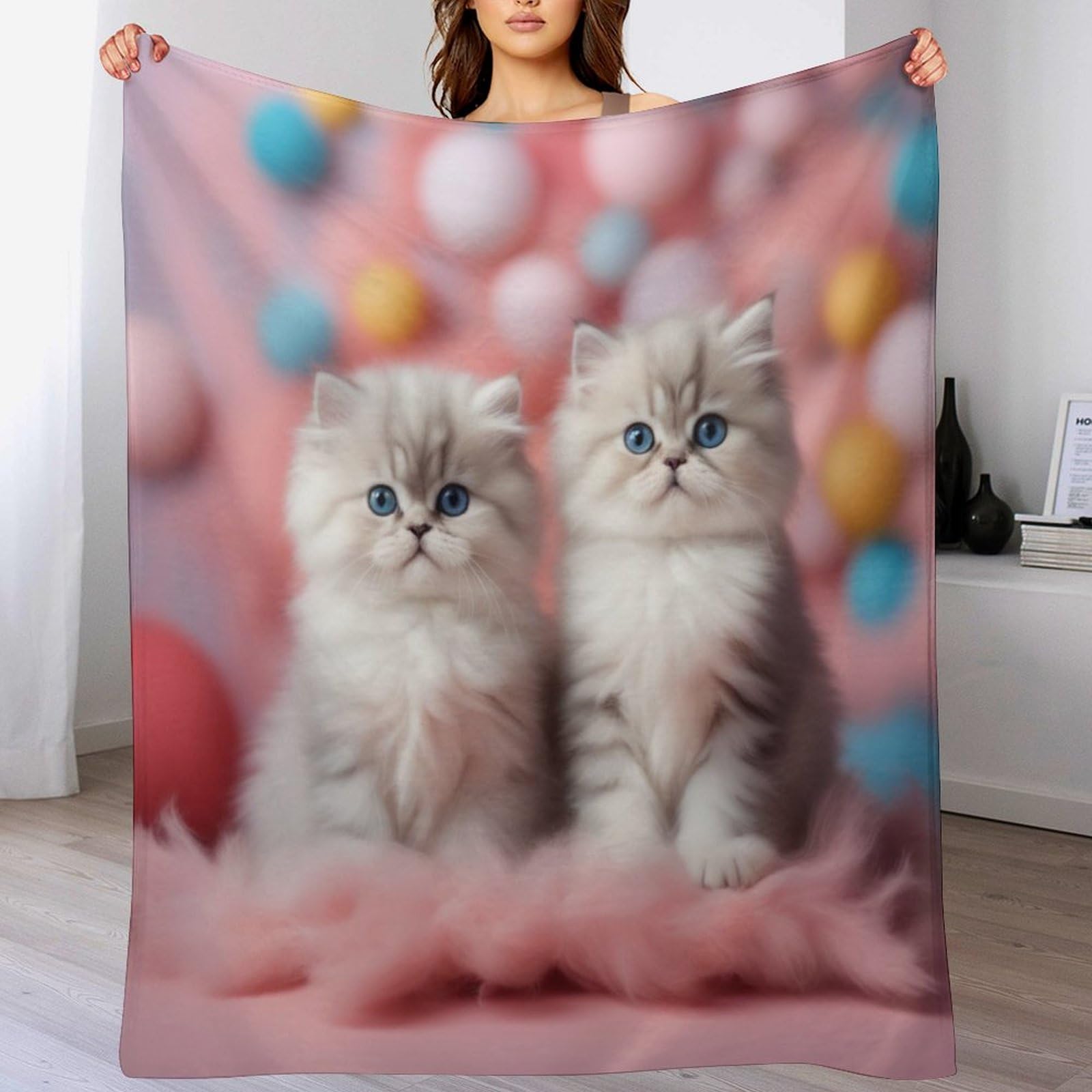 Manta de franela para sofá y colcha de cama térmica con bonito diseño de gato, 140x180cm