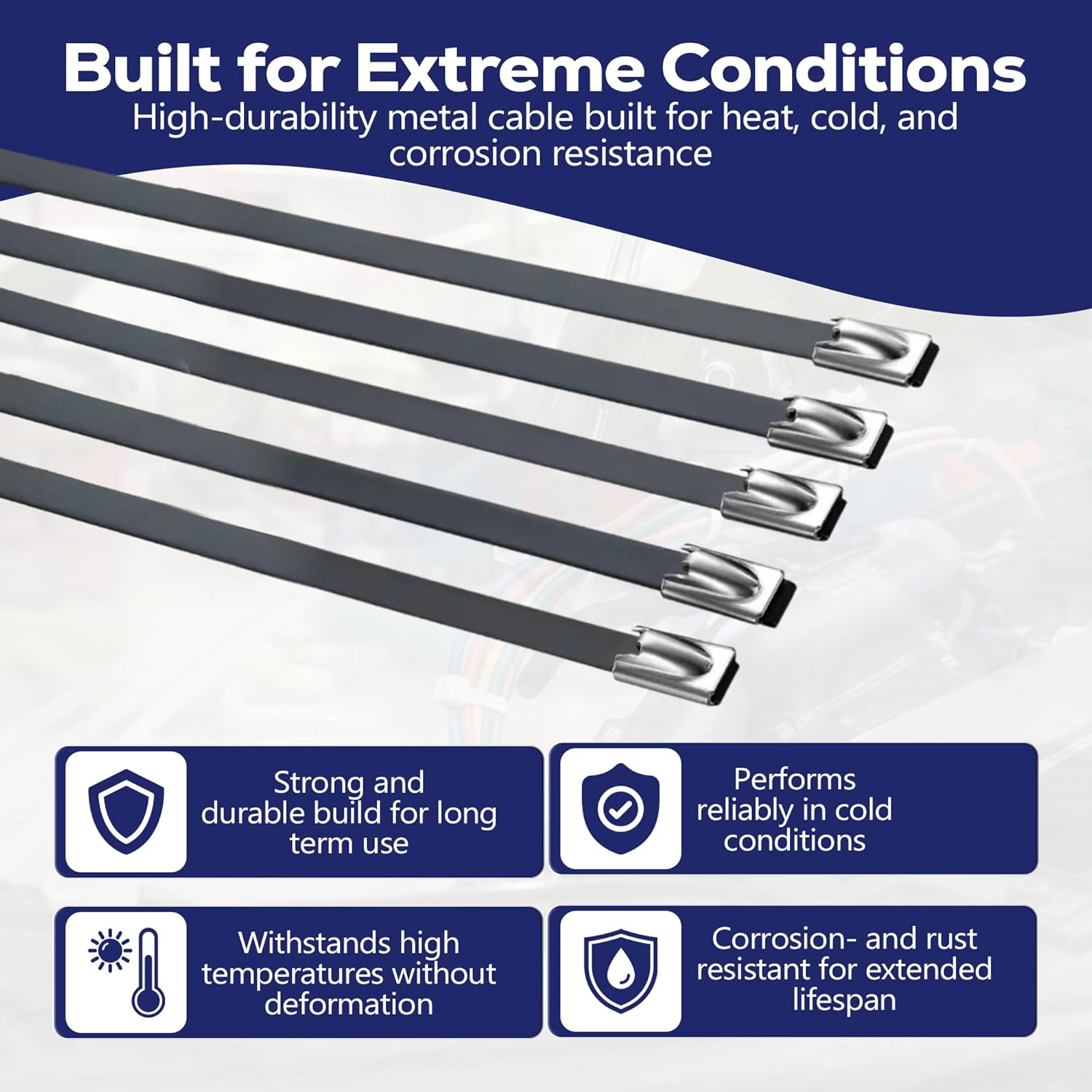 11.8" Stainless Steel Cable Ties 100 Pack Heavy Duty Self Locking Metal Zip Ties, 304 Epoxy Coated Heat Resistant for Automotive, Industrial Machinery & All Weather Outdoor Binding (Black)