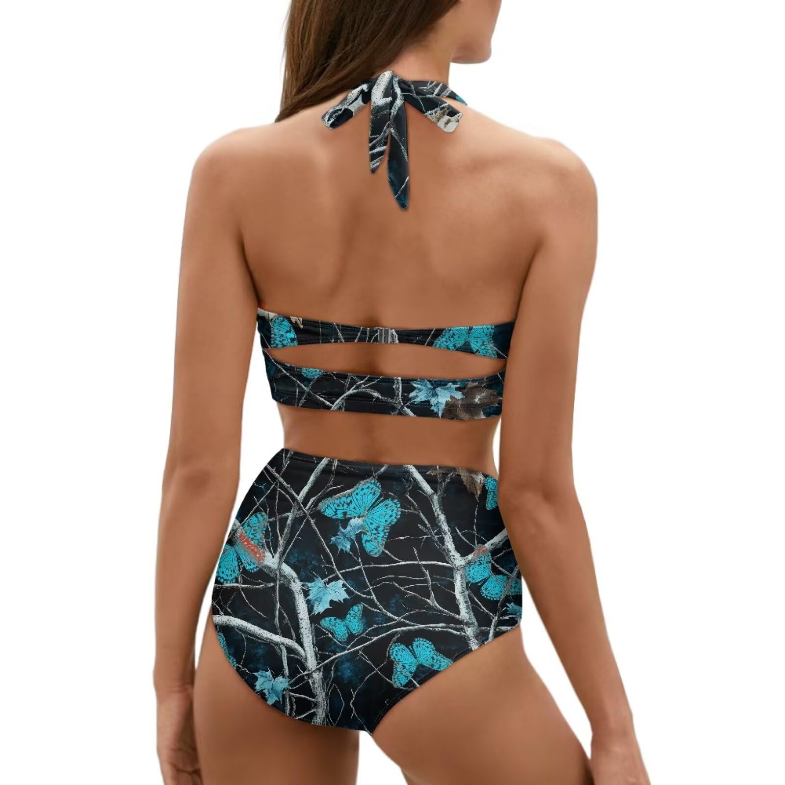 Poceacles Damski strój kąpielowy, 2-częściowy, wiązany top bikini z dołem, skromny strój kąpielowy