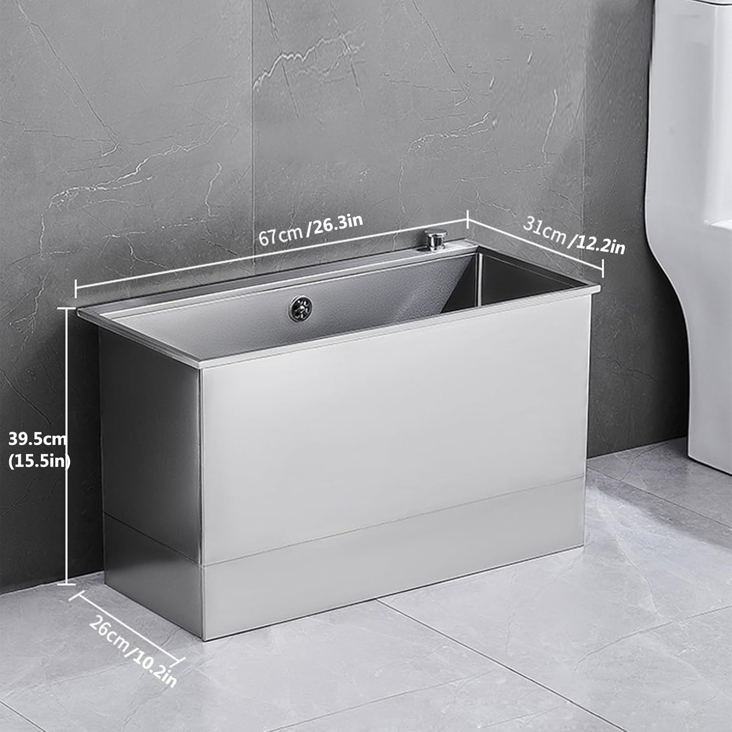 Mop Pool Slop Sinks,Stainless Steel Mop Service Basin, Floor Mount Mop Sink Laundry Slop Sink Utility Tub for Restaurant, Business, Garages, Basements(67cm/26.3in)