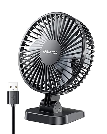 Gaiatop Small Table Fan, 4 Inch Ultra-quiet, 40 degree Adjustment for Better Cooling, 3 Speeds Portable Mini Powerful Desktop Table Fan, Small Personal Cooling Fan for Home, Office (Transparent Blade)
