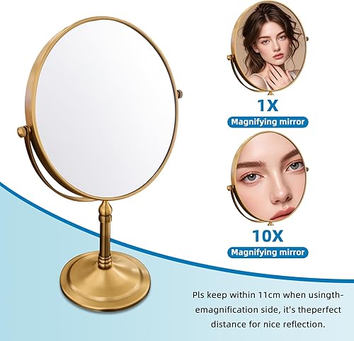 Miniatura 7 de Espejo de maquillaje de oro rosa con oro 1X10X de pie libre 8 pulgadas 360 giratorio de doble cara espejo de tocador de mesa de metal