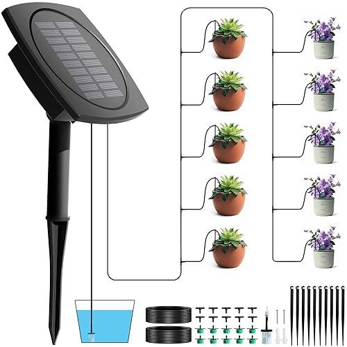 Kit de riego por goteo automático solar para plantas de interiorexterior, 12 modos de temporización, sistema de riego automático de jardín para
