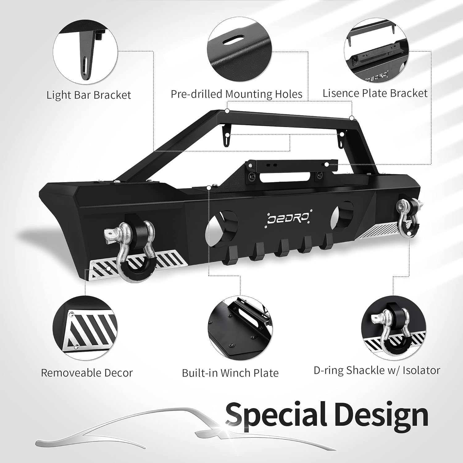 OEDRO Front & Rear Bumper Fit on Jeep Wrangler 2018-2025 Jeep Wrangler JL & Unlimited(2/4 Doors), Off Road Bumper w/Fog Light Hole & D-Rings & Winch Plate