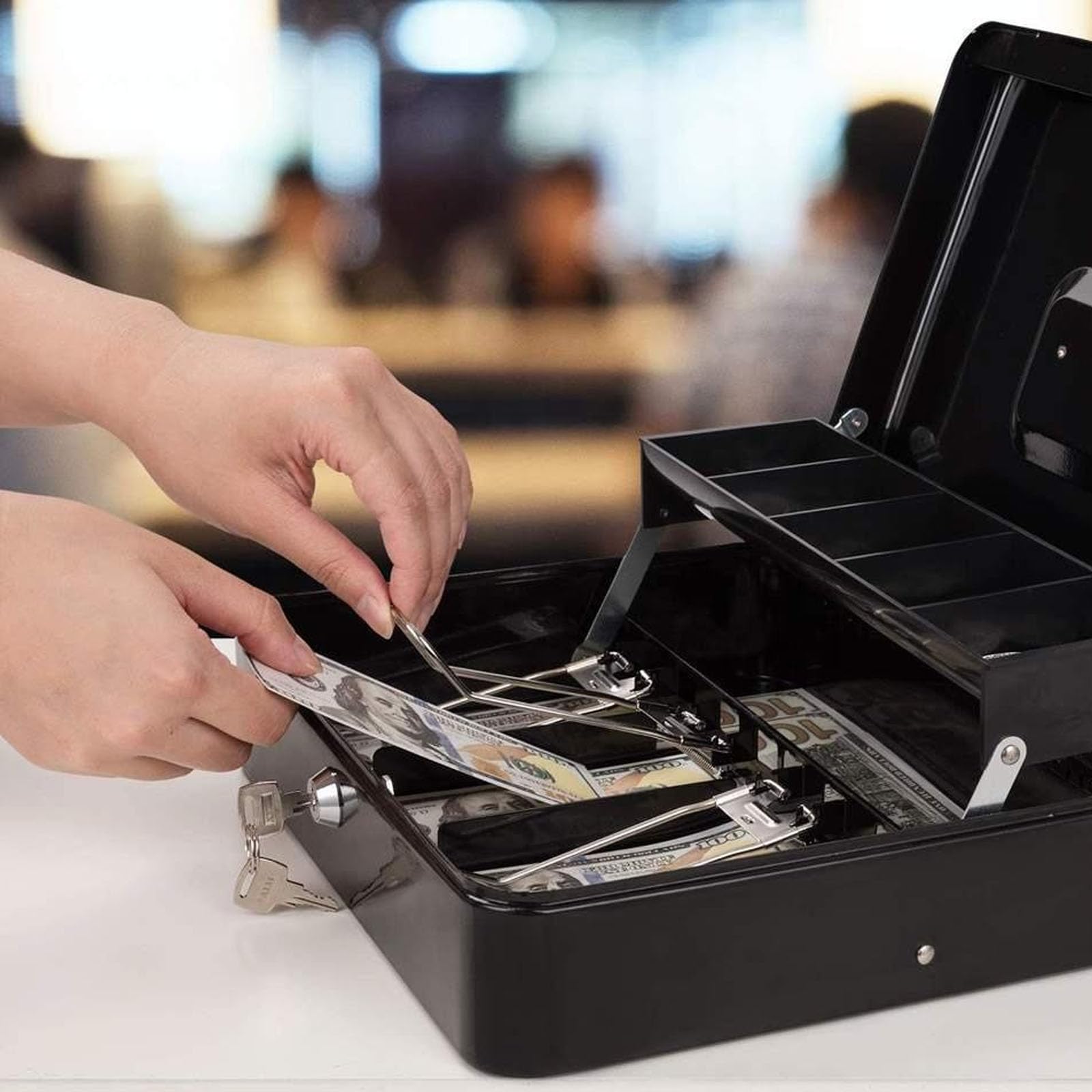 Cassetto di Cassa per Il Punto di Vendita Sistema 4 Bill, 5 Monete, cassetto di Cassa con cassetti di Cassa a Serratura (11.81 * 9.45 * 3.54in)(Color:Bianco)