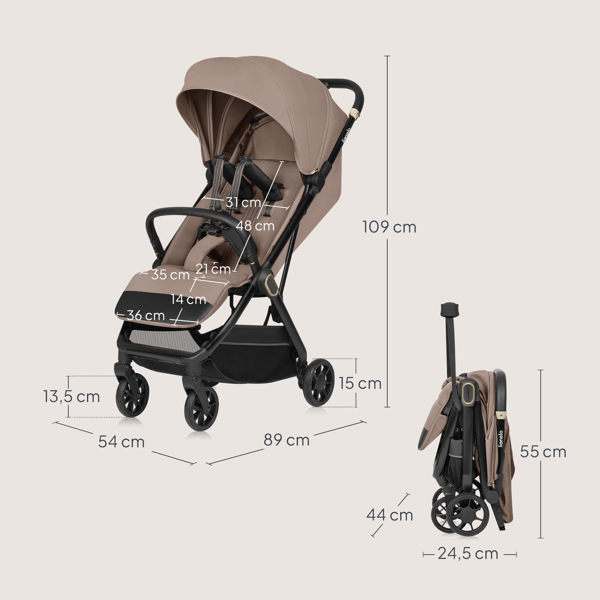 LIONELO Silla Paseo Ligera Bess hasta 22 kg de 6 m a 4 años Ruedas giratorias PU 360° Plegado con una Sola Mano, Respaldo Ajustable, Capota Impermeable Ligera 7,5 kg Cesta de la Compra | De 6 m a 4 años Ruedas Giratorias PU 360° Plegado con una Sola Mano,