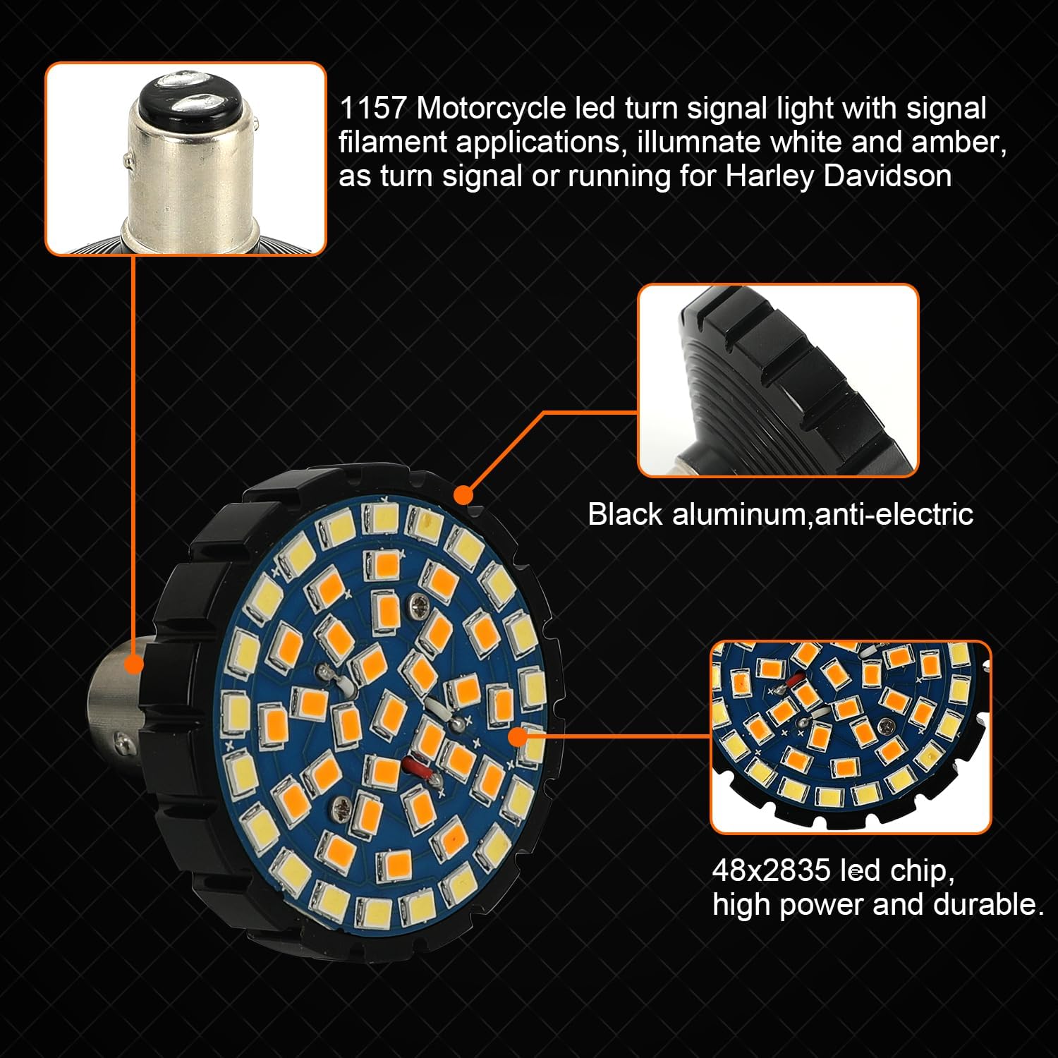 SUNPIE Motorcycle Turn Signal Bulb 1157 Bullet Style Front Switchback Blinker BAY15D LED Lights Compatible for Touring Dyna Softail Sportster Street Glide Road Glide Iron 883, White and Amber