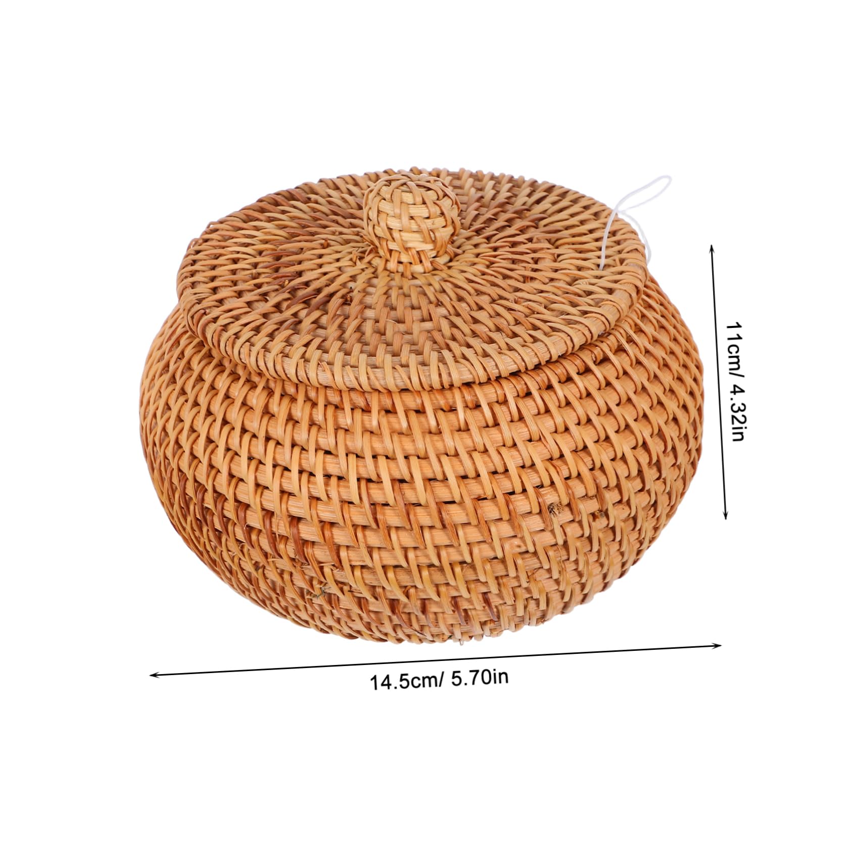 Cabilock Round Woven Rattan Storage Basket with Lid Small Kitchen Basket for Organizing Snacks and Sundries Decorative Round Storage for Home and Bathroom Decor