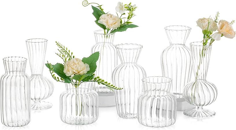 Glasseam Kleine Vaas voor Tafeldecoraties: 12 Stuks Mooie Glazen Vazen voor de Woonkamer Eettafel en Andere Woonruimtes - Gekleurde Vaasjes voor Bruiloftsfeesten en Tafelversieringen