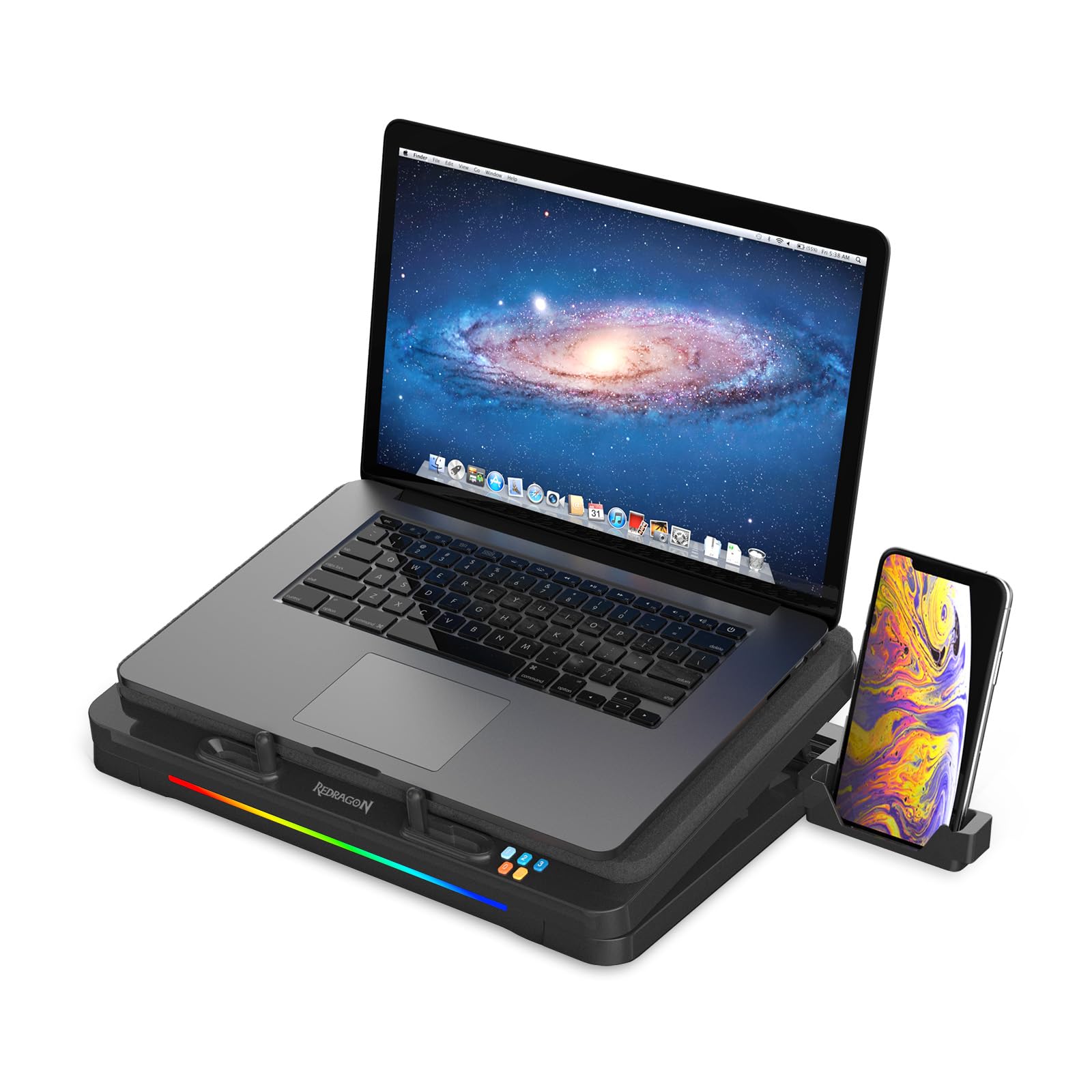 Redragon Laptop Cooling Pad With 5.9" Fan & RGB Lights - For 15-17" Laptops