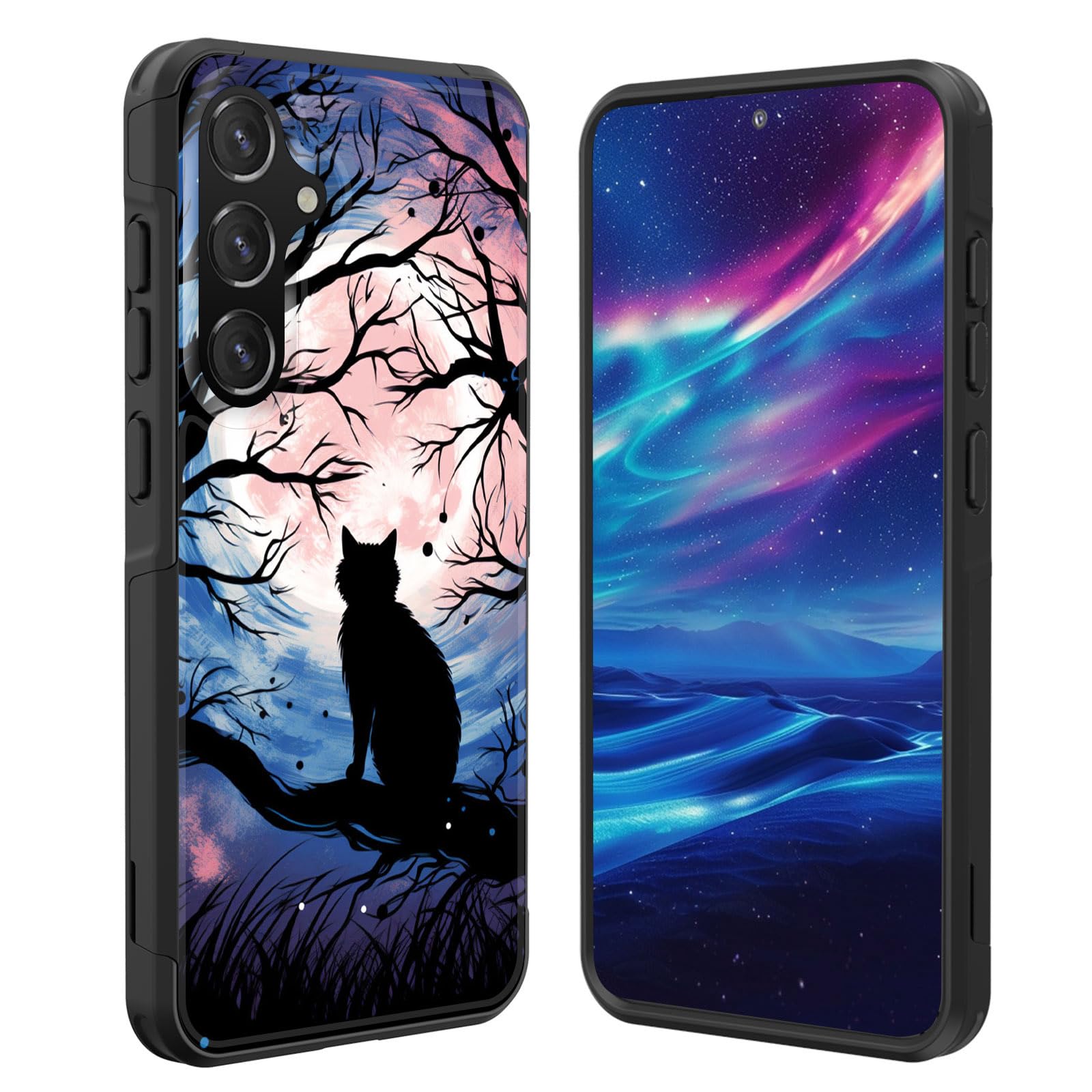 for Galaxy S25 FE Case,[10 FT Military Grade Drop Protection] Non-Slip Heavy Duty Shockproof Phone Case for Samsung Galaxy S25 FE 6.7 inch 2025,Black Cat Moonlight