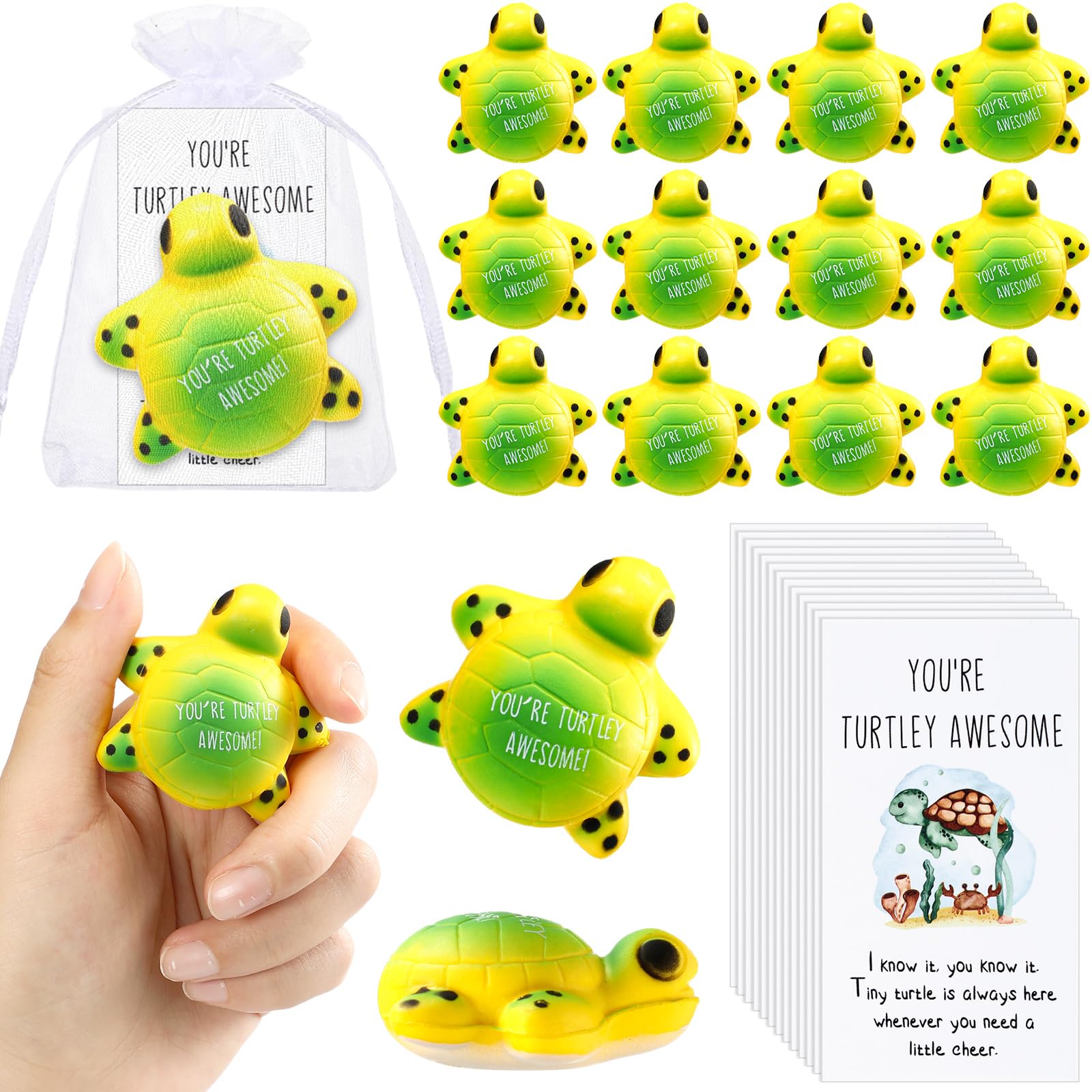 Libima 20 Pcs Turtle Stress Balls Bulk for Adults Motivational Quotes Gifts Positive Inspirational Balls for Coworker Awesome Stress Relief Toys Party