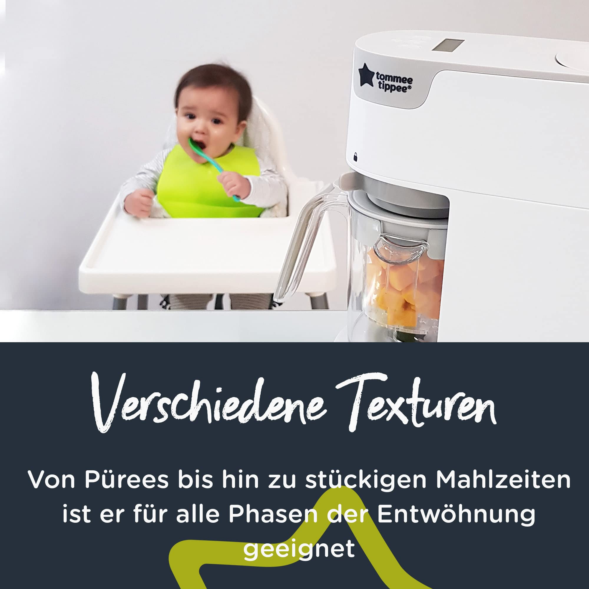 Tommee Tippee Quick Cook Babynahrungszubereiter, Dampfgaren und Mixen, geeignet für alle Entwöhnungsphasen, weiß