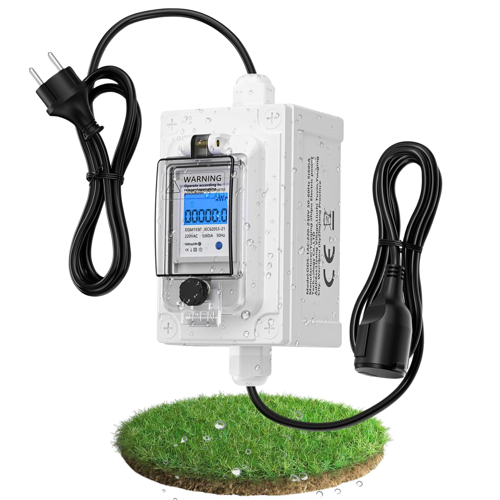 Contatore elettrico digitale portatile 230 V, monitor del consumo di energia con spina industriale/cavo in gomma, monitor di energia portatile impermeabile IP67 per camper/elettricità