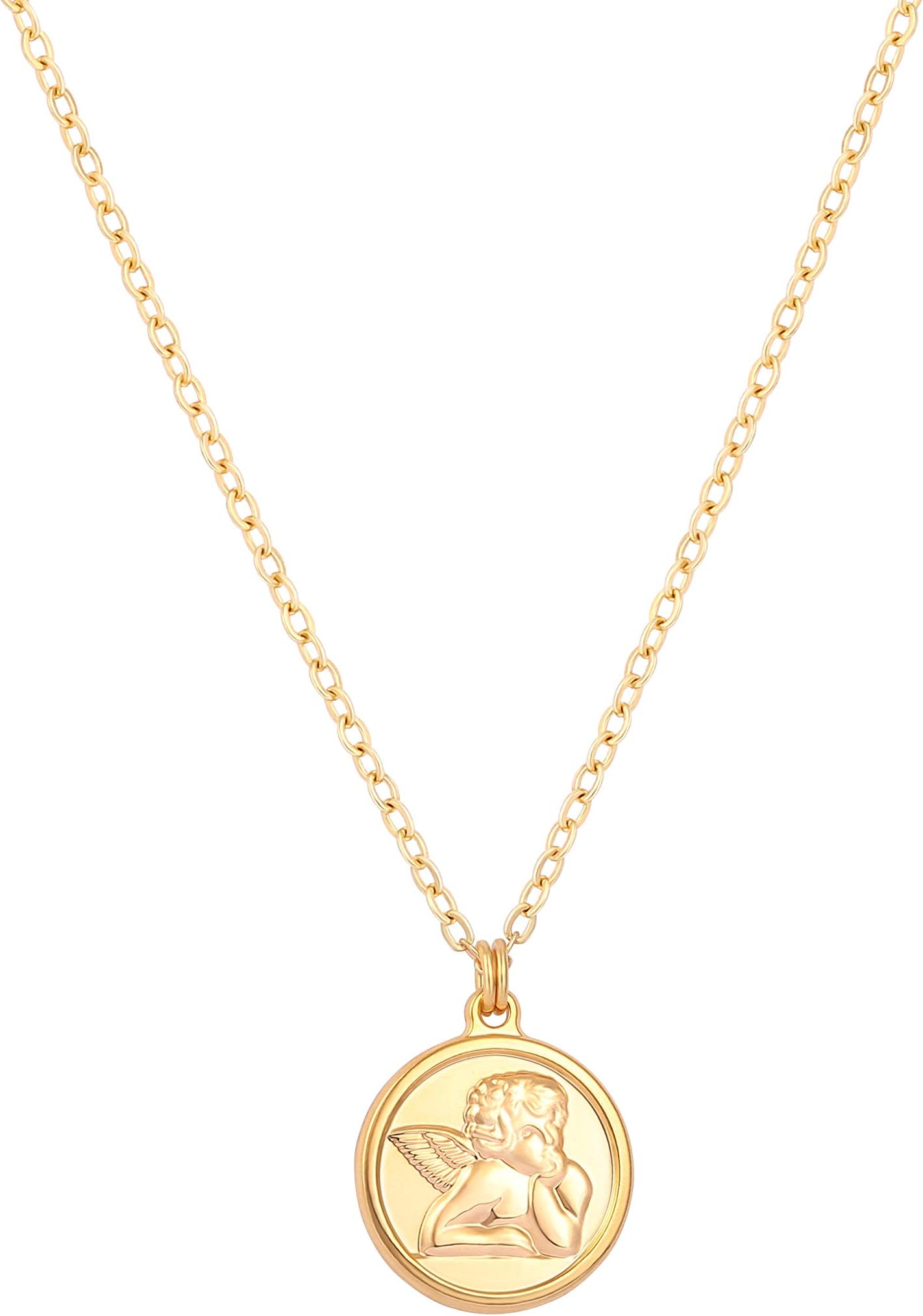 18K Gold Plate Compass Pendant Necklace for Women Dainty Sunflower Coin Necklaces for Girl Personalized Chain Layered Jewelry 20”