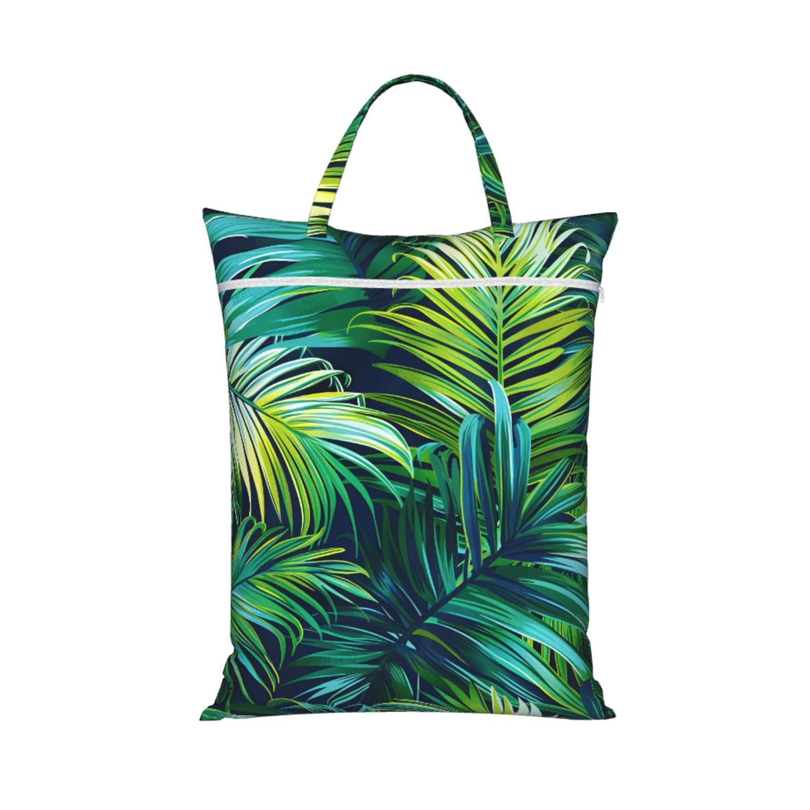 Large Travel Laundry Bags,Tropical Palm Leaves Print with Handle Foldable Laundry Bag for Holidays Gym Swimming and Family Trips, 1Pcs