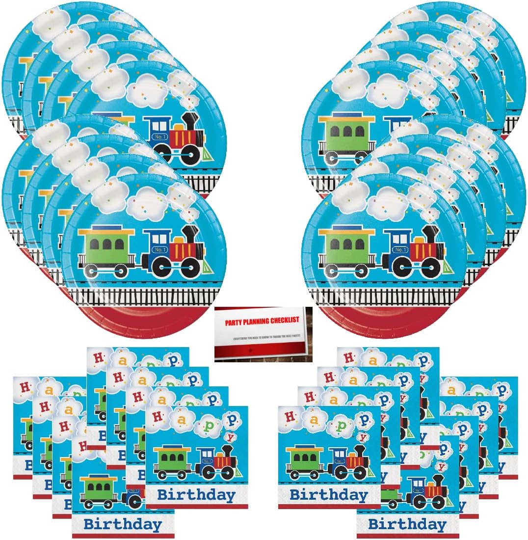 All Aboard Choo Choo Trains Party Supplies Bundle Pack for 16 (Plus Party Planning Checklist by Mikes Super Store